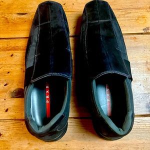 Prada Mens Black Suede slip on with rubber sole. Size 10. Gently used.
